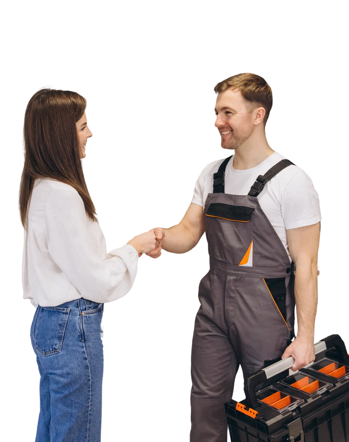 Handshake between woman and handyman